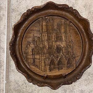 Vintage Hand Carved Reims Cathedral Wall Plaque Made in France